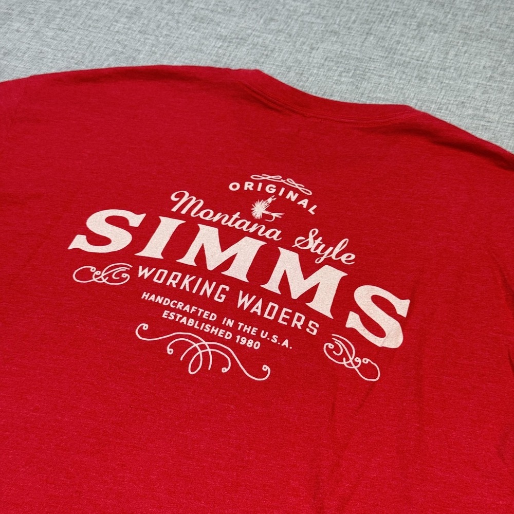 Simms T-Shirt Mens 2XL‎ Red Short Sleeve Crew Neck Fishing Graphic Logo